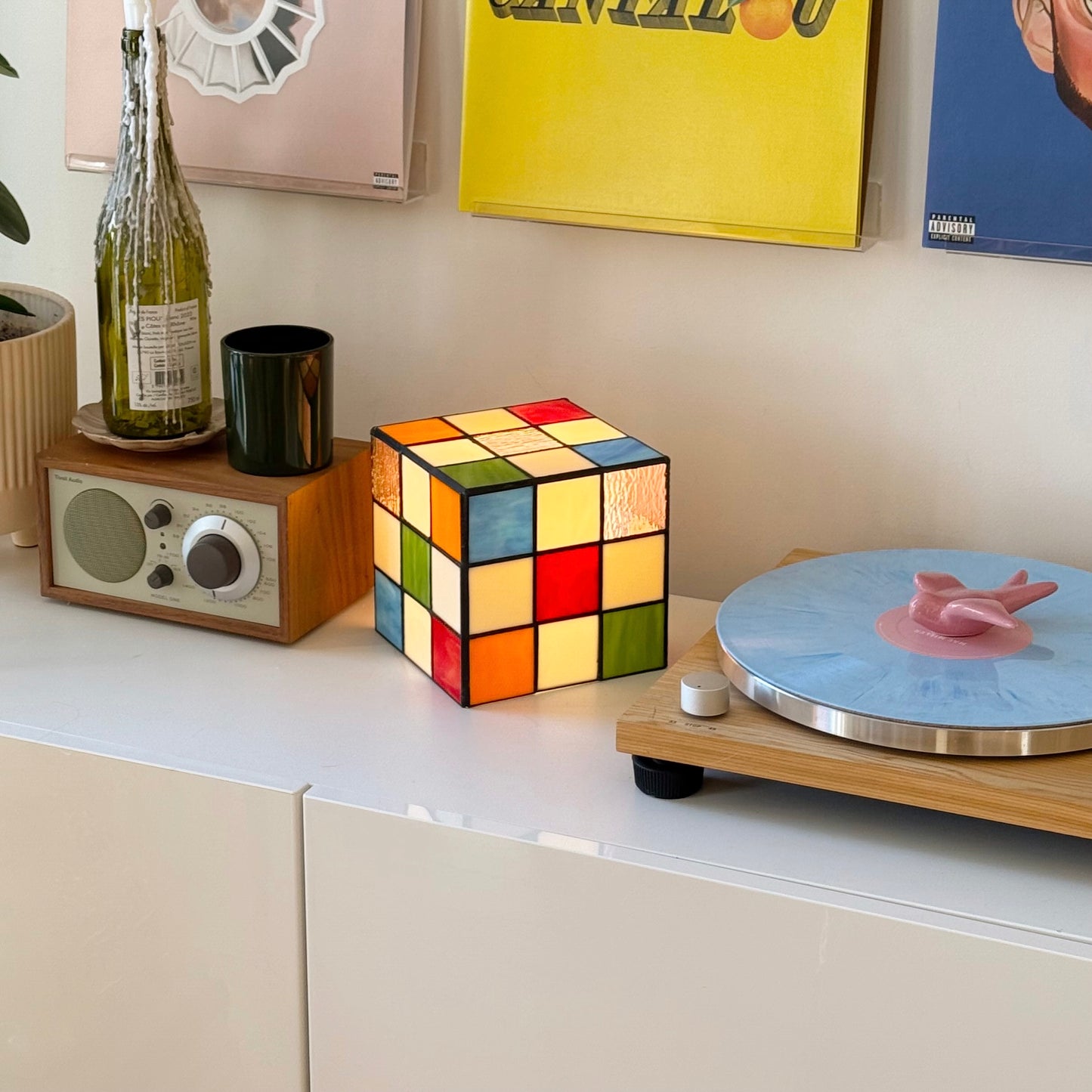 Stained Glass Cube Lamp (black soldering)