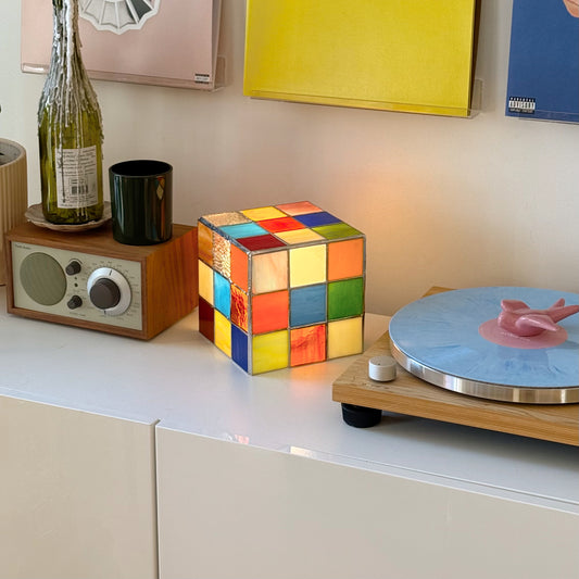 Stained Glass Cube Lamp (chrome soldering)