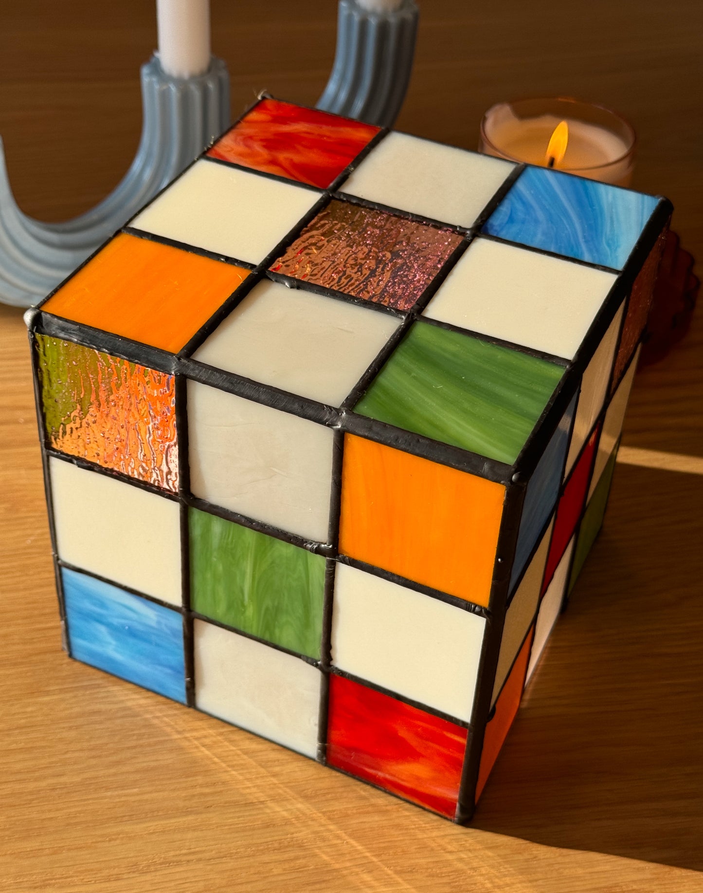 Stained Glass Cube Lamp (black soldering)